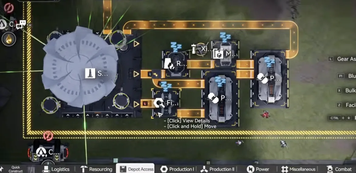 The rotated core slotted into the Event YP P1 blueprint with the middle right output set to Xiranite and the bottom set to Cuprium