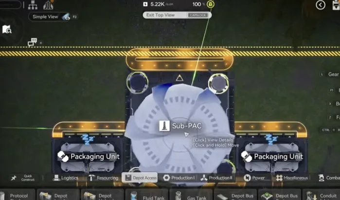The Yinglung Pass core moved to the top side between two Packaging Units, oriented to take items horizontally