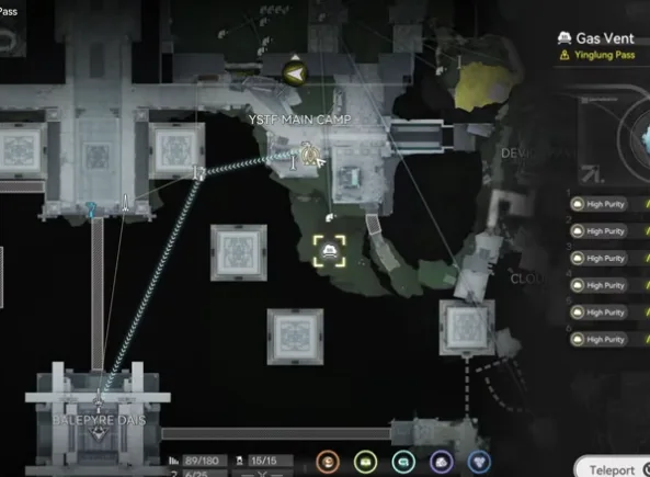 Map view of the Yinglung Pass gas vent where at least four Gas Extractors feed a single Inergen conduit