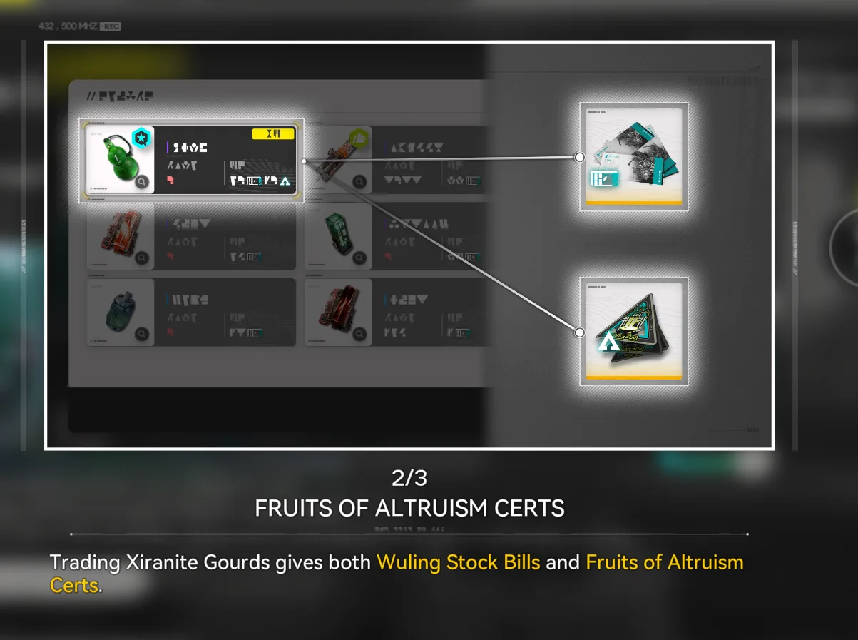 Trading Xiranite Gourds rewards Wuling Stock Bills and Fruits of Altruism Certs