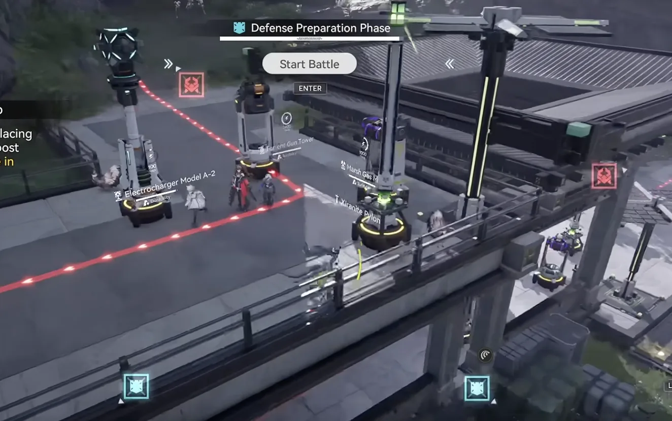 Yinglung Pass Level 2 Auto-Defense with an added Electrocharger Model A2 and Marsh Gas beside the Torrent Gun Tower