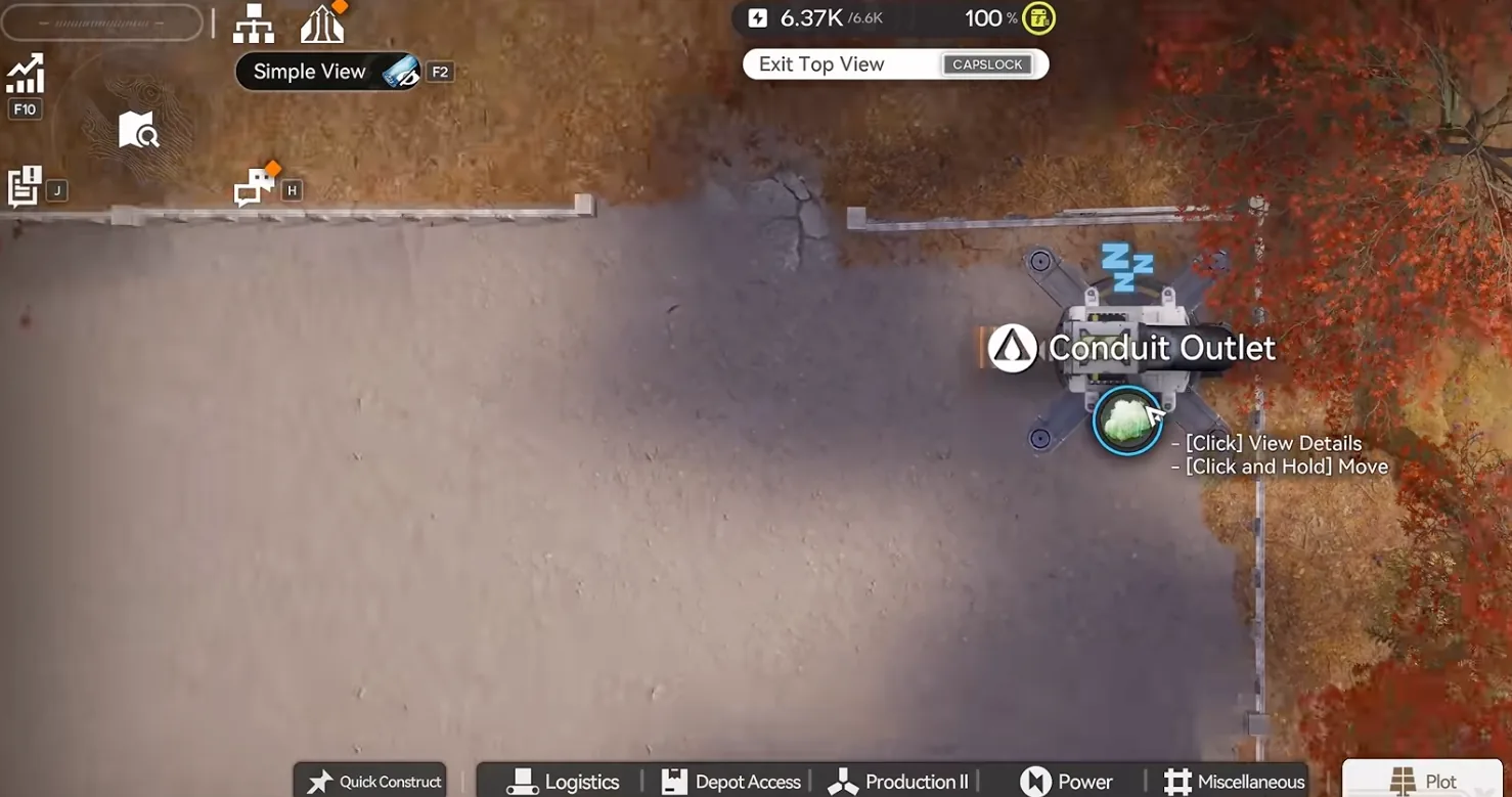 Top view of the empty farm with the Xiragen Conduit Outlet placed in the top-right corner